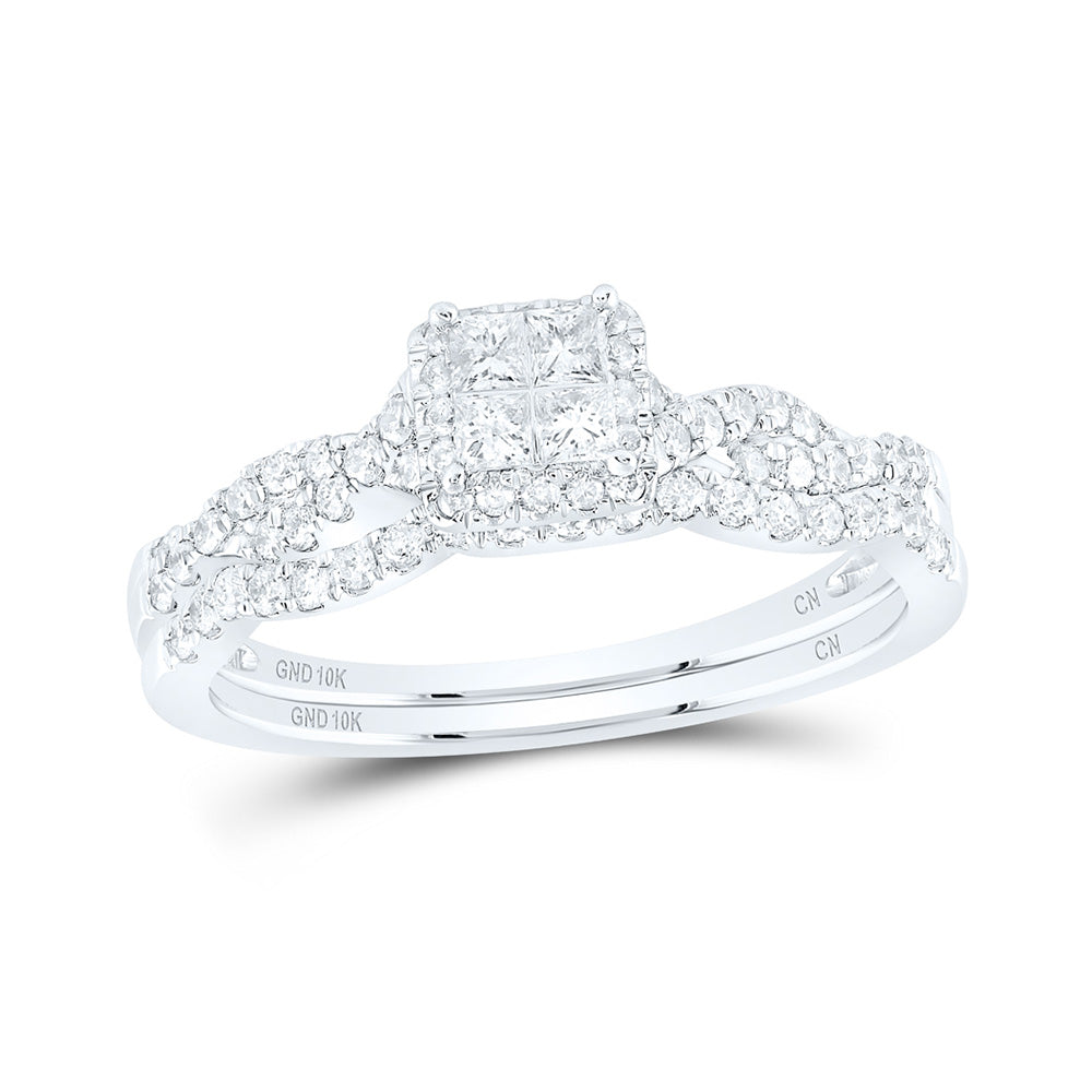 10K White Gold Princess Diamond Bridal Wedding Ring Band Set 1/2 Cttw, Womens Size: 5-10