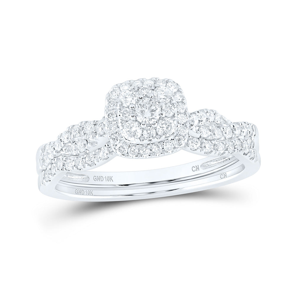10K White Gold Round Diamond Halo Bridal Wedding Ring Band Set 1/2 Cttw, Womens Size: 5-10