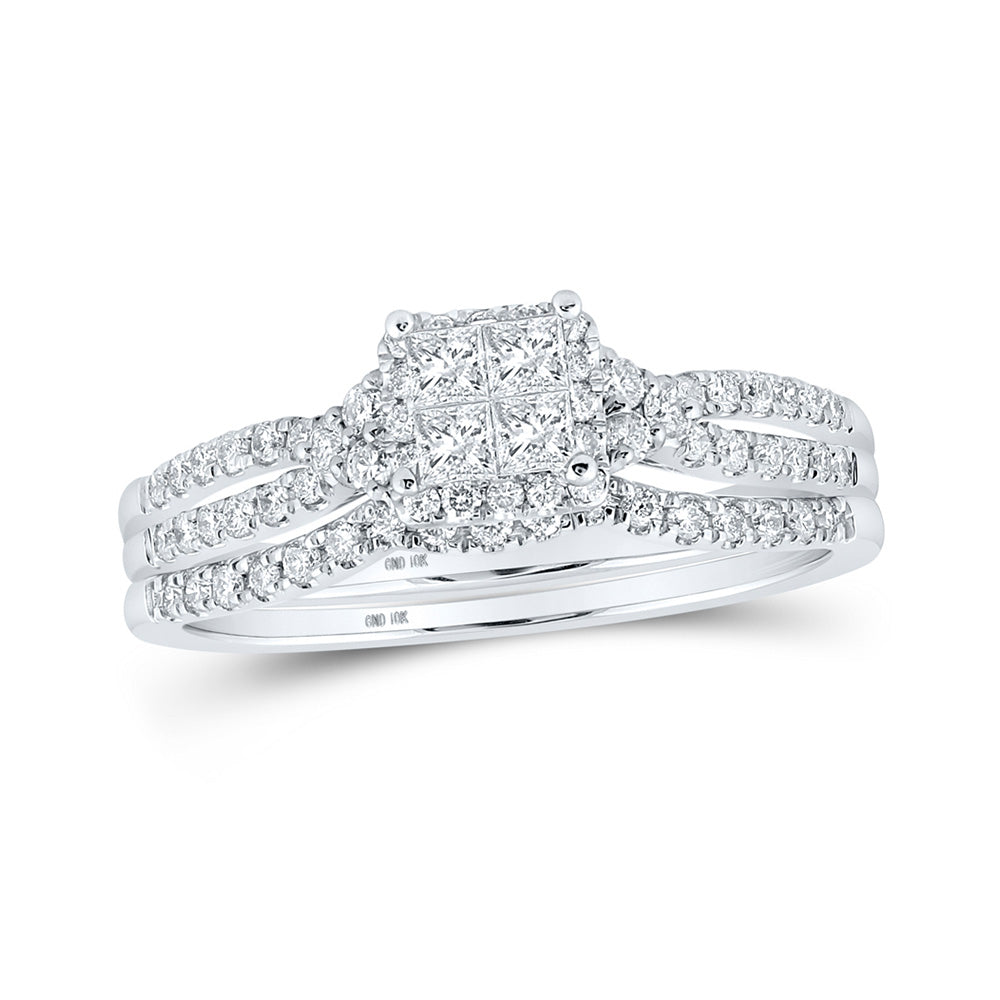 10K White Gold Princess Diamond Bridal Wedding Ring Band Set 1/2 Cttw, Womens Size: 5-10
