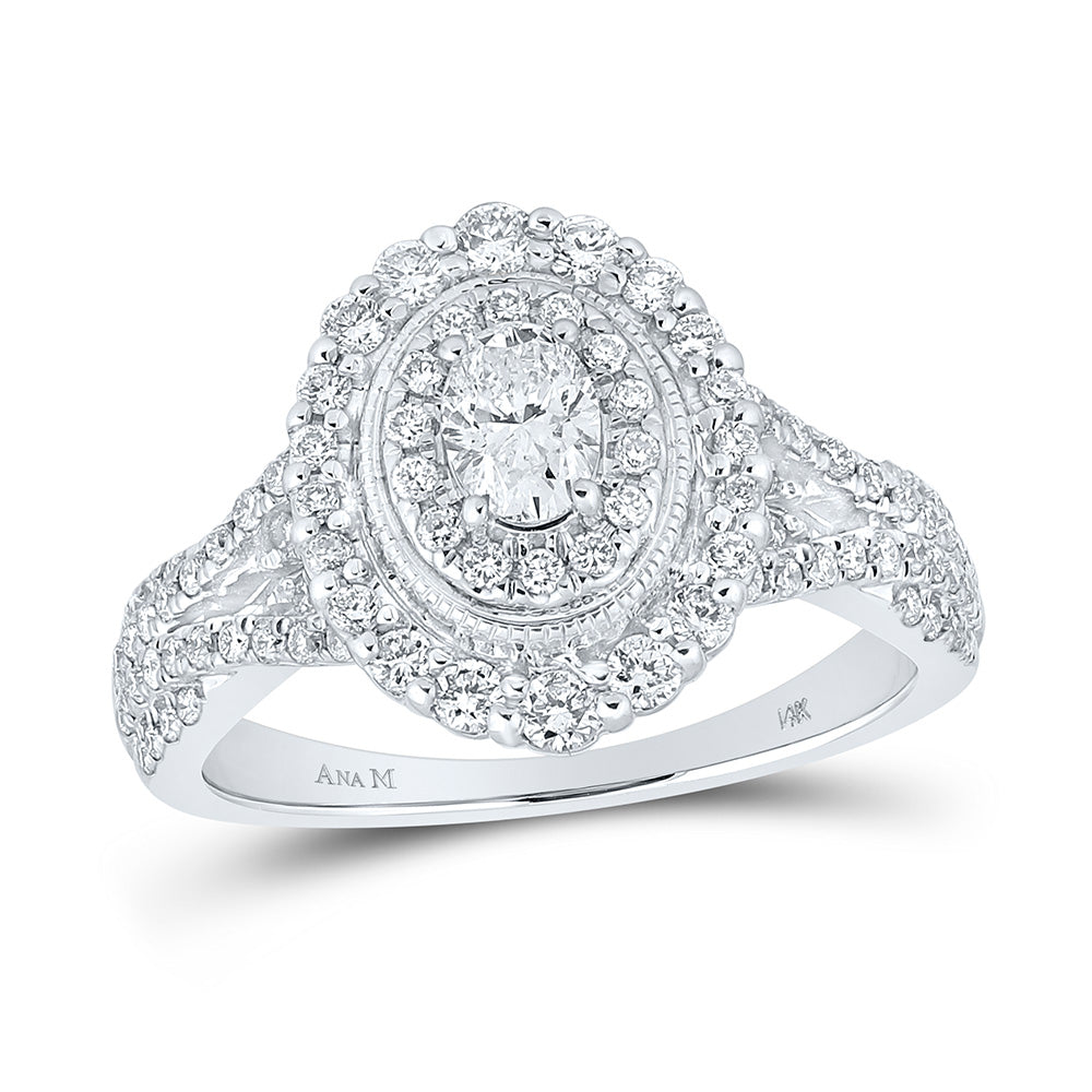 14K White Gold Oval Diamond Halo Bridal Wedding Engagement Ring 1 Cttw, Womens Size: 5-10
