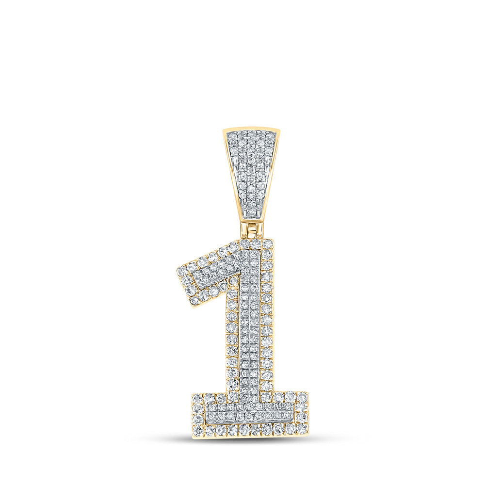 10K Two-tone Gold Mens Round Diamond Number Charm Pendant