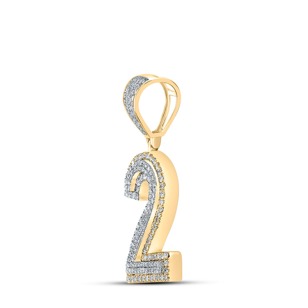 10K Two-tone Gold Mens Round Diamond Number Charm Pendant