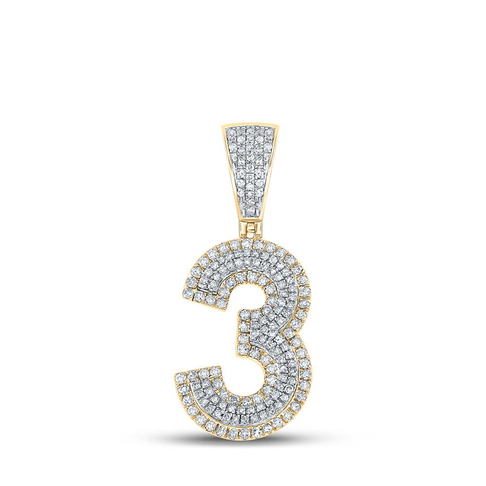 10K Two-tone Gold Mens Round Diamond Number Charm Pendant