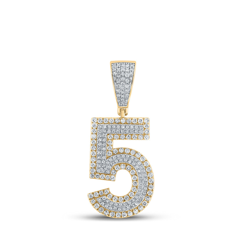 10K Two-tone Gold Mens Round Diamond Number Charm Pendant