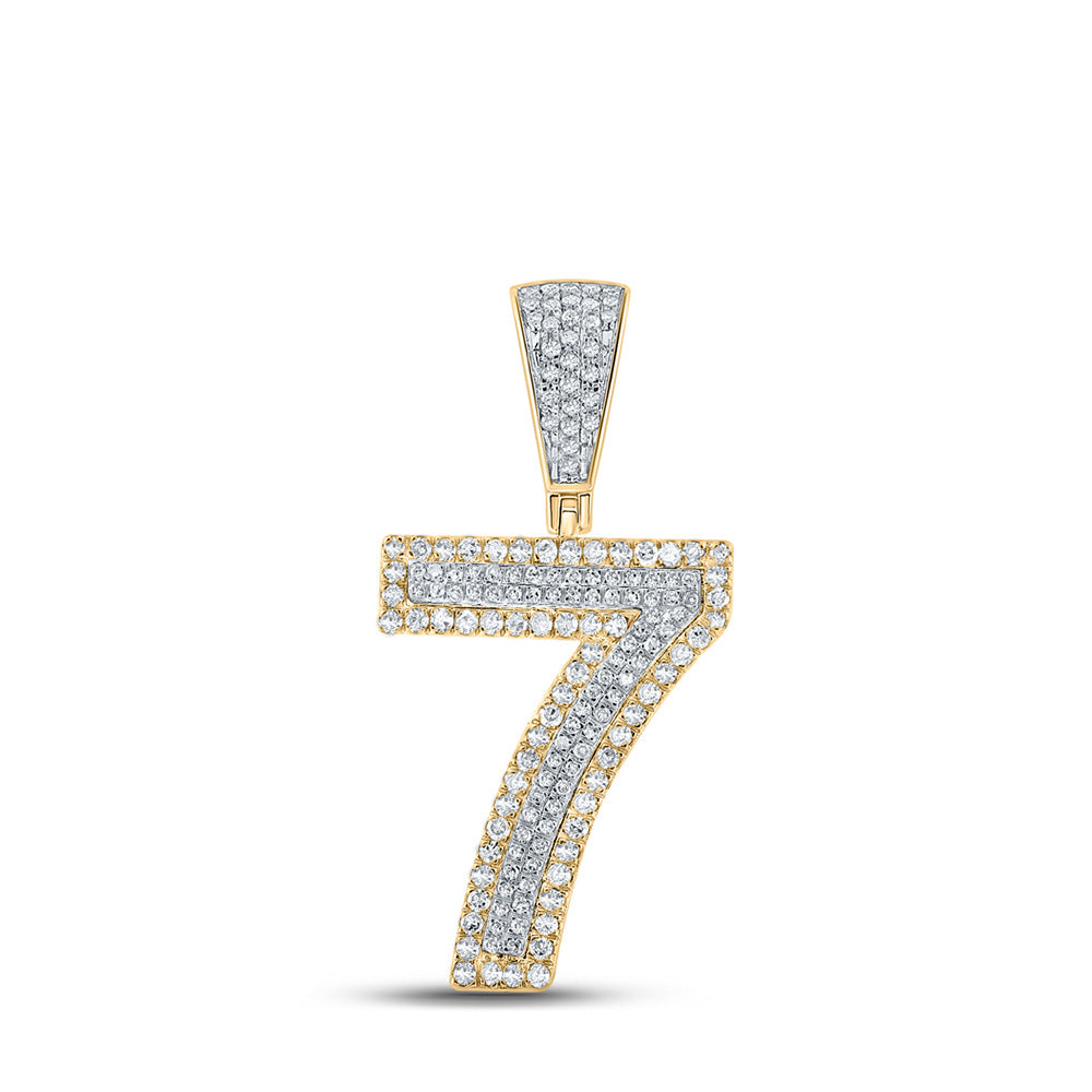10K Two-tone Gold Mens Round Diamond Number Charm Pendant