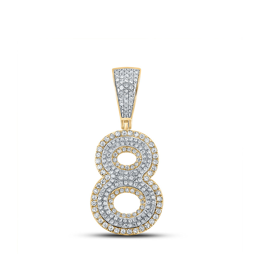 10K Two-tone Gold Mens Round Diamond Number Charm Pendant