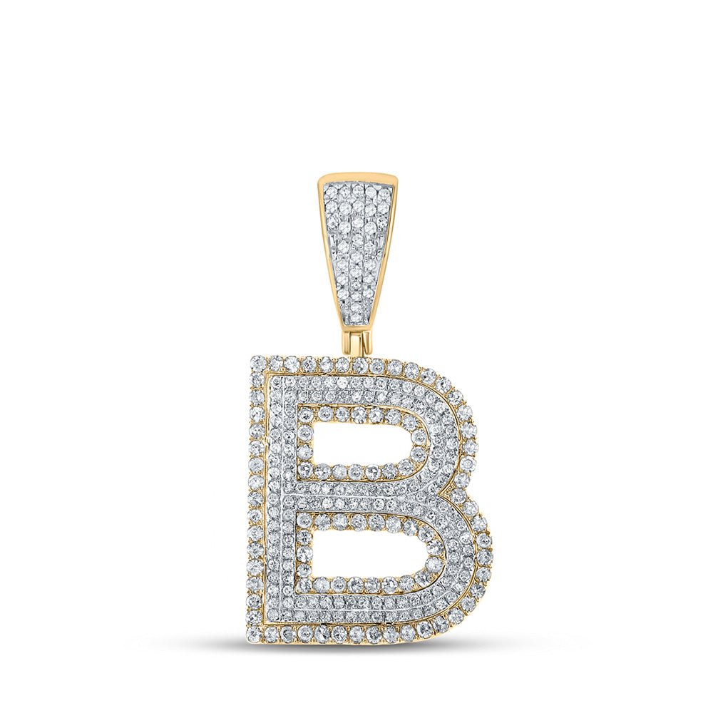 10K Two-tone Gold Mens Round Diamond Letter Charm Pendant