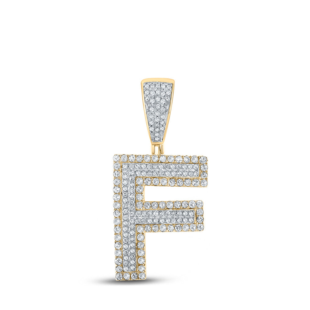 10K Two-tone Gold Mens Round Diamond Initial Letter Charm Pendant