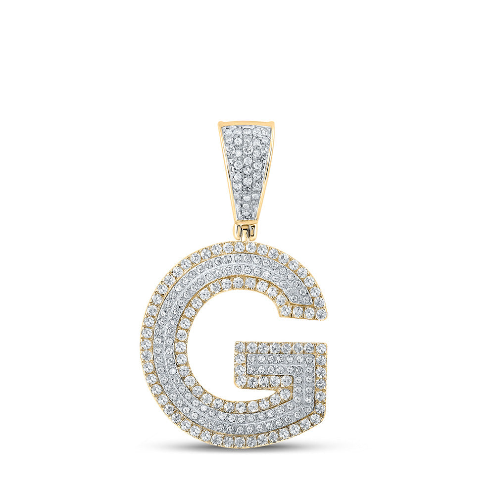 10K Two-tone Gold Mens Round Diamond Letter Charm Pendant