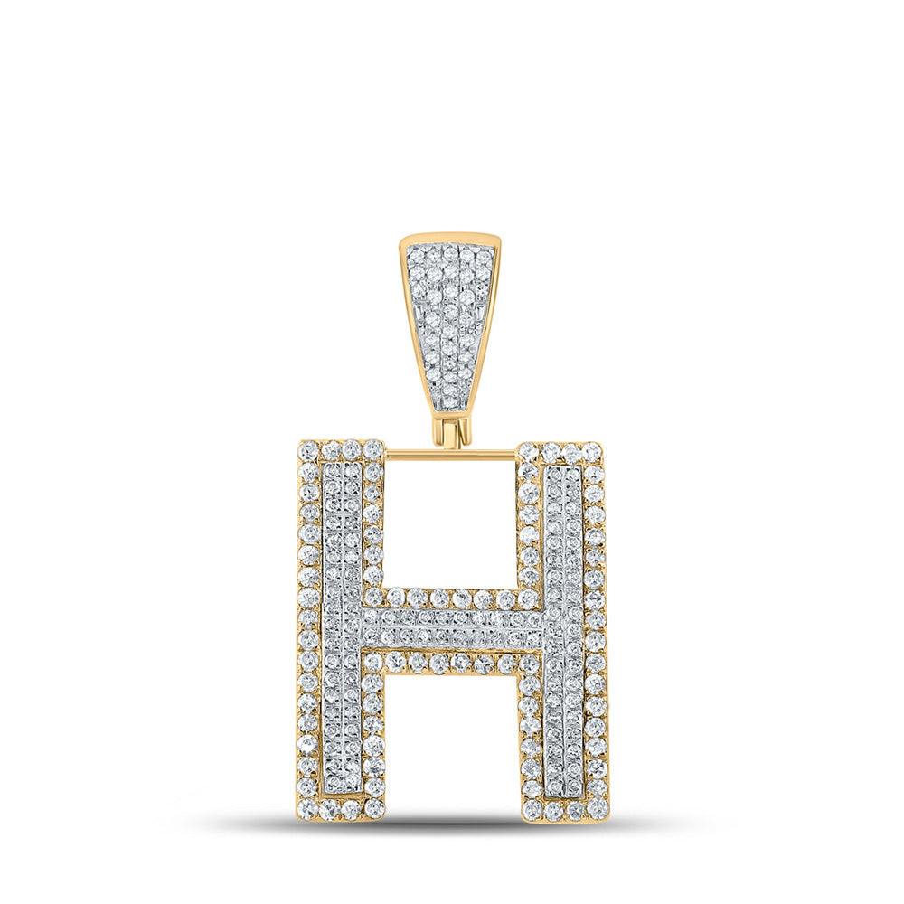10K Two-tone Gold Mens Round Diamond Letter Charm Pendant