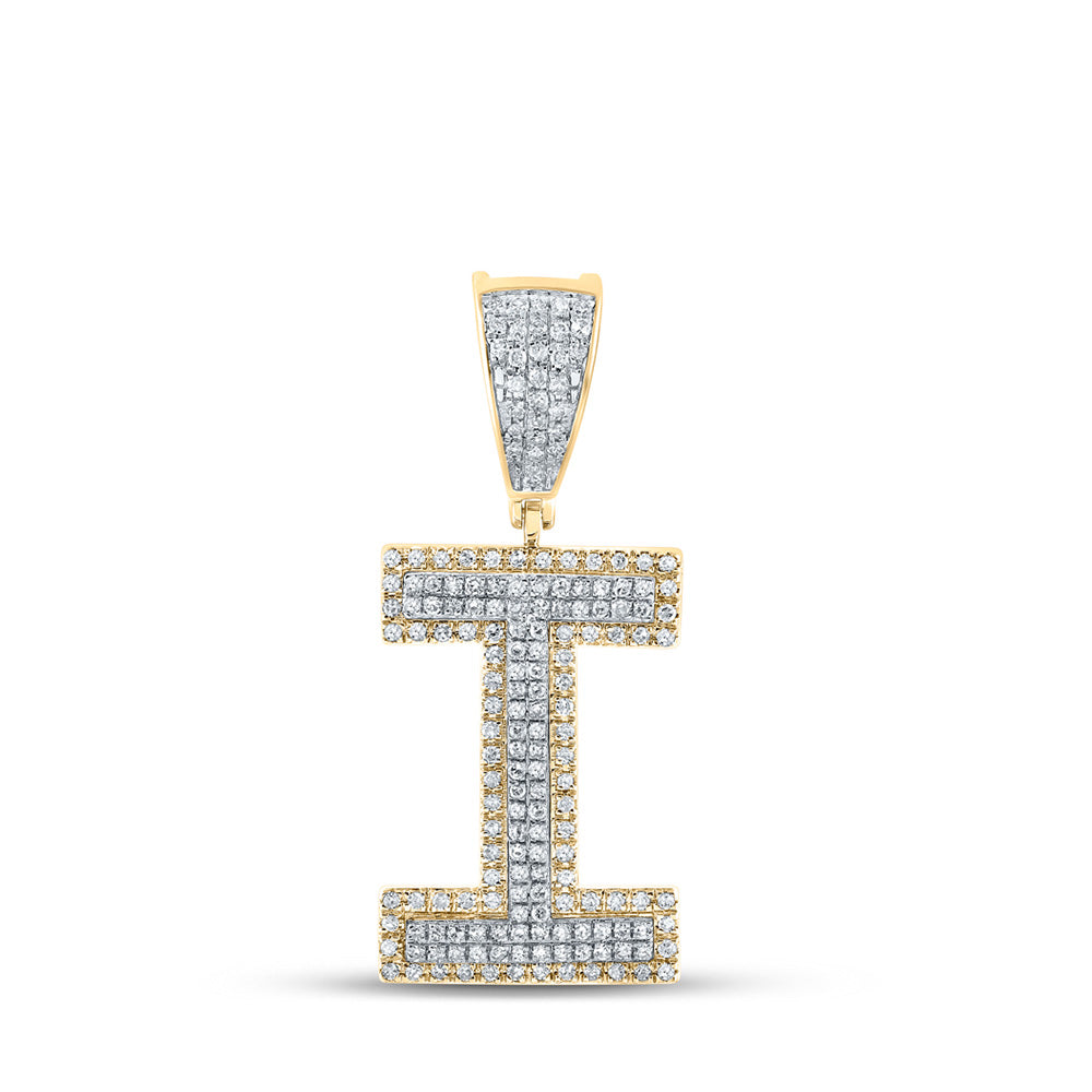 10K Two-tone Gold Mens Round Diamond Letter Charm Pendant