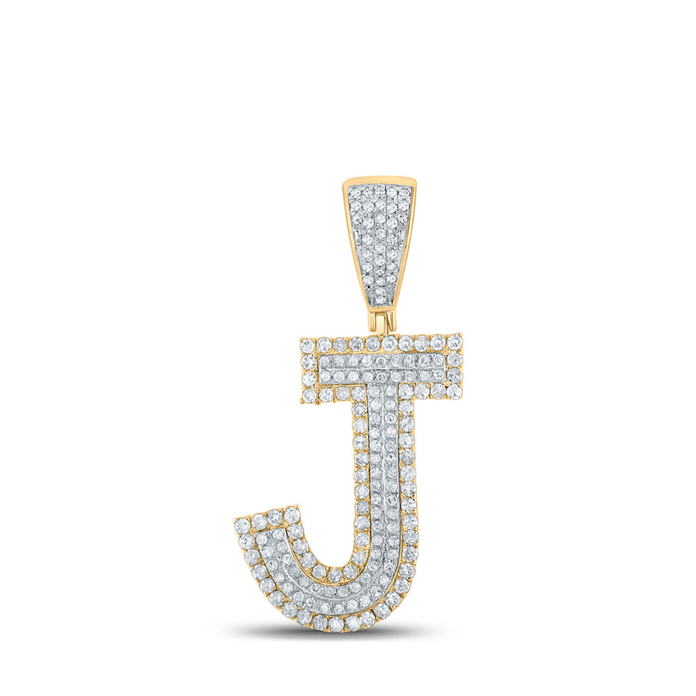 10K Two-tone Gold Mens Round Diamond Initial Letter Charm Pendant