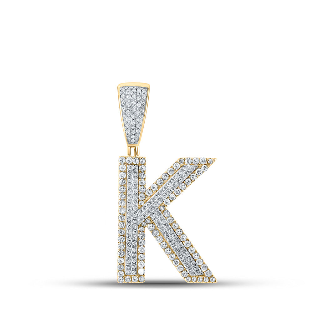 10K Two-tone Gold Mens Round Diamond Letter Charm Pendant