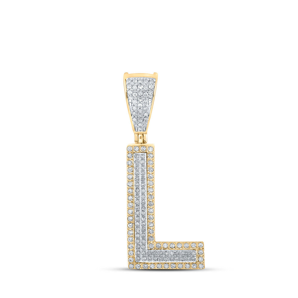 10K Two-tone Gold Mens Round Diamond Letter Charm Pendant