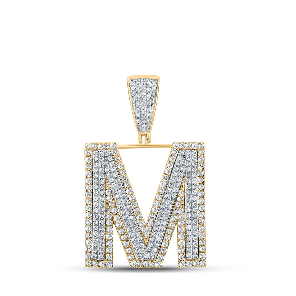 10K Two-tone Gold Mens Round Diamond Letter Charm Pendant