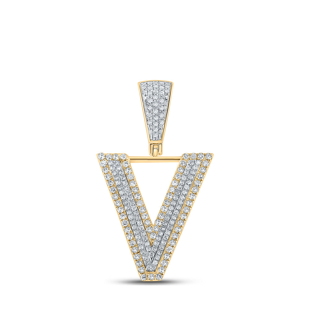 10K Two-tone Gold Mens Round Diamond Letter Charm Pendant