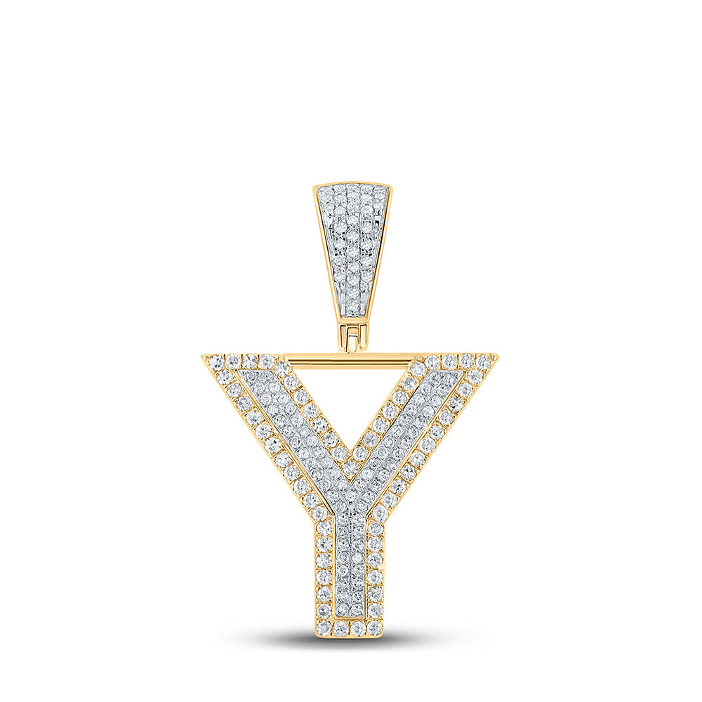 10K Two-tone Gold Mens Round Diamond Letter Charm Pendant
