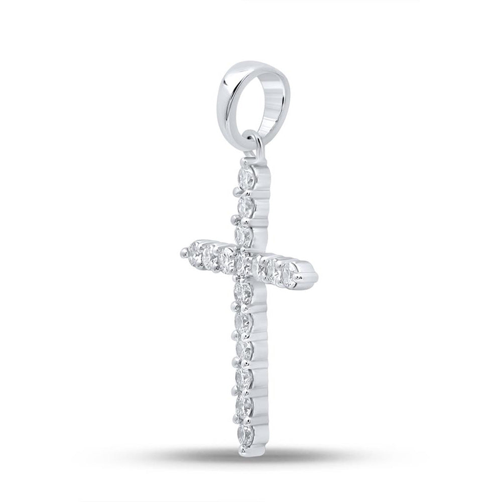 10K White Gold Womens Round Diamond Cross Pendant 1/4 Cttw, Length: 0.96 In, Width: 0.53 In