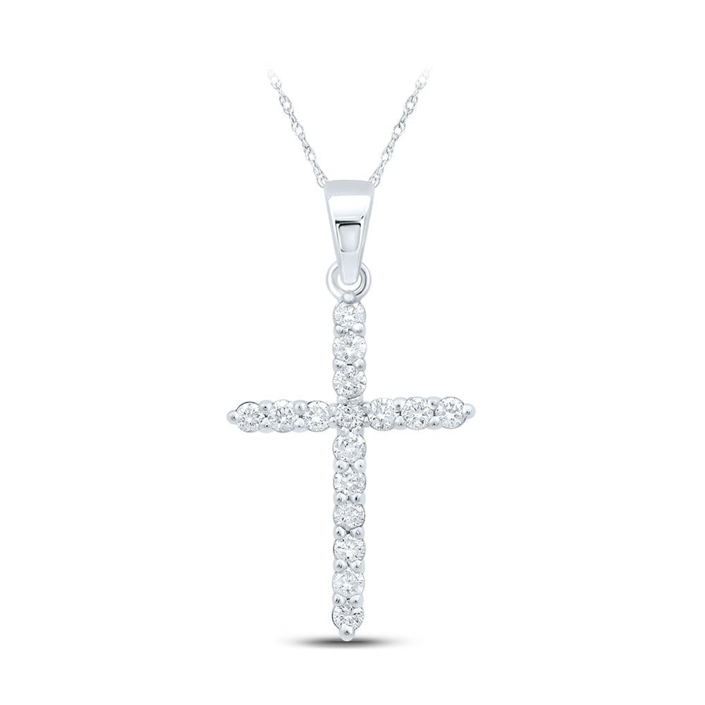 10K White Gold Womens Round Diamond Cross Pendant 1/4 Cttw, Length: 0.96 In, Width: 0.53 In
