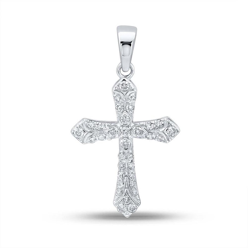 10K White Gold Womens Round Diamond Cross Pendant 1/3 Cttw, Length: 1 In, Width: 0.61 In