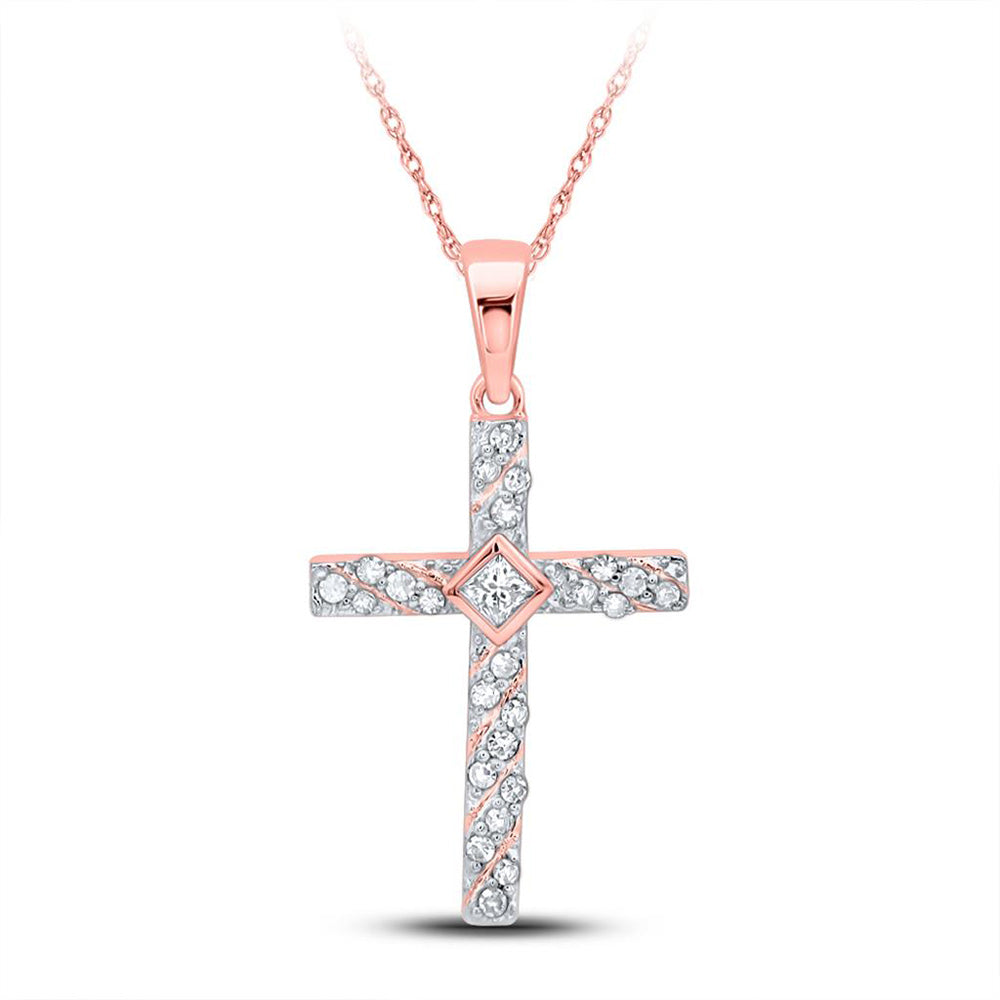 10K White Gold Womens Round Diamond Cross Pendant 1/4 Cttw, Length: 0.95 In, Width: 0.49 In