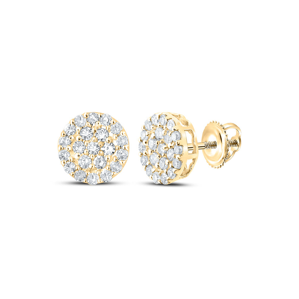 10K Yellow Gold Round Diamond Cluster Earrings 1/4 Cttw, Length: 0.25 In, Width: 0.25 In
