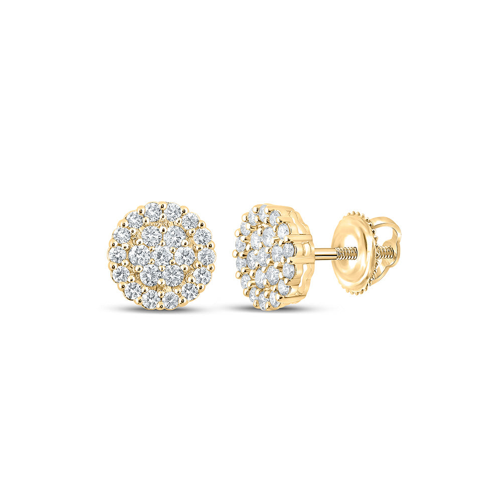 10K Yellow Gold Round Diamond Cluster Earrings 1-5/8 Cttw