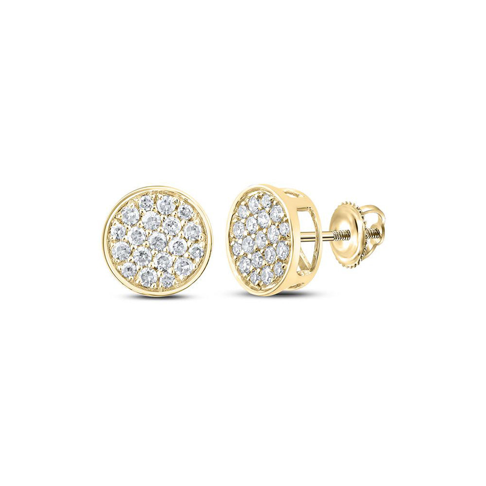 10K Yellow Gold Round Diamond Button Cluster Earrings 1/4 Cttw, Length: 0.28 In, Width: 0.28 In