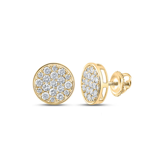 10K Yellow Gold Round Diamond Button Cluster Earrings 1 Cttw
