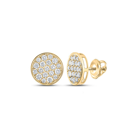 10K Yellow Gold Round Diamond Button Cluster Earrings 1 Cttw