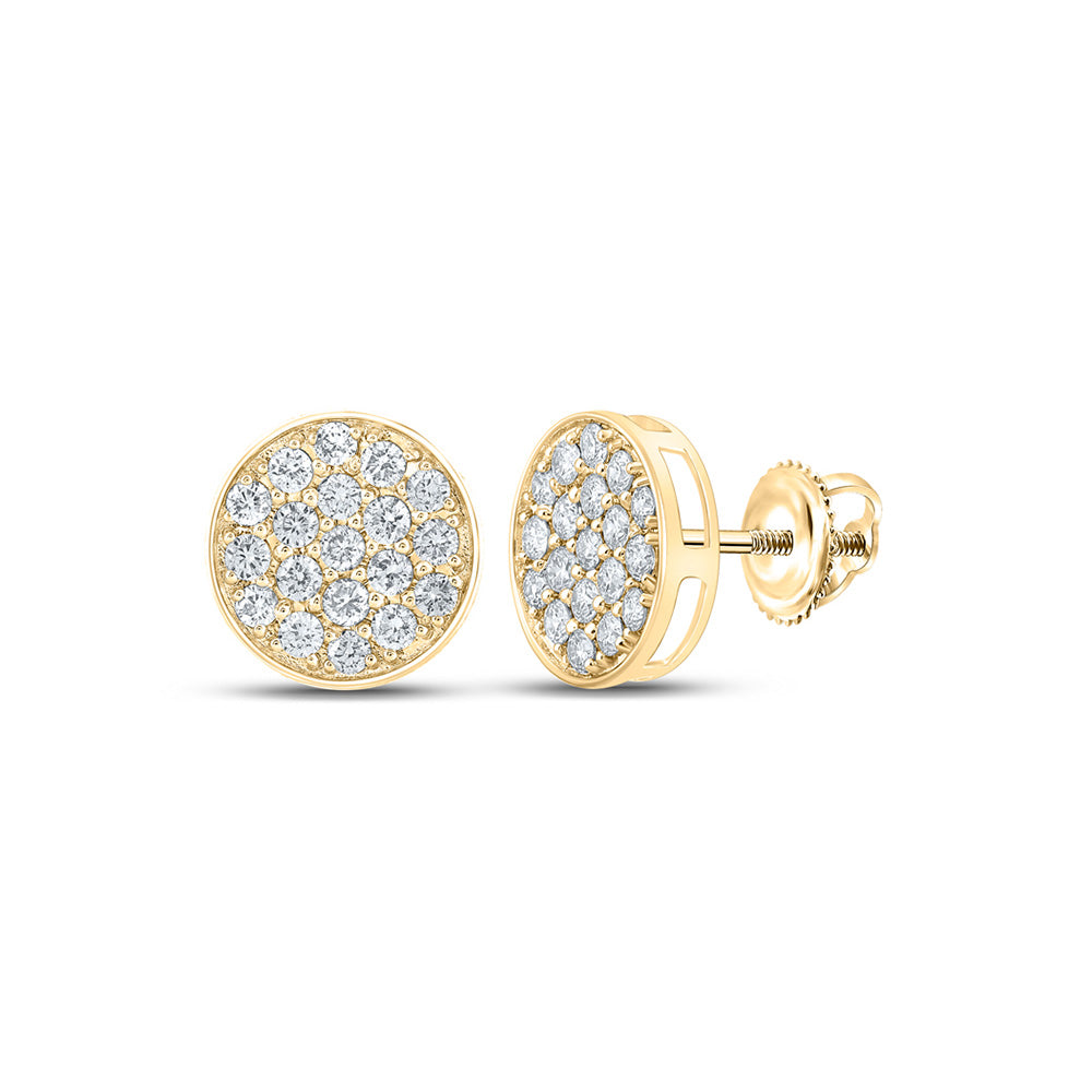 10K Yellow Gold Round Diamond Circle Earrings 7/8 Cttw