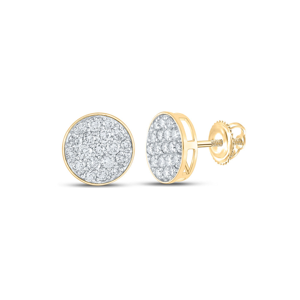 10K Yellow Gold Round Diamond Cluster Circle Earrings 2 Cttw