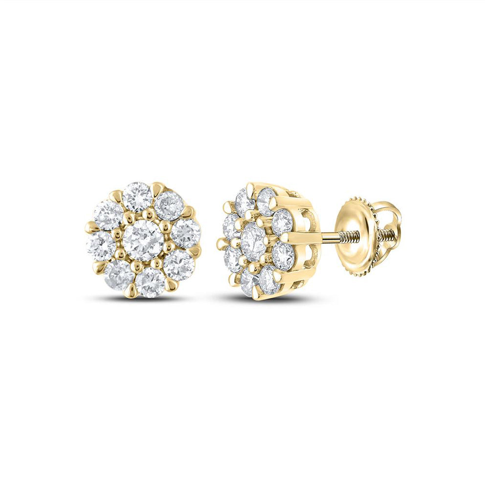 10K Yellow Gold Round Diamond Flower Cluster Earrings 5/8 Cttw