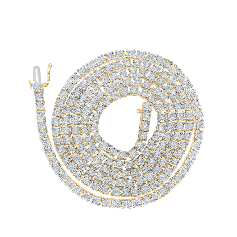 10K Yellow Gold Mens Round Diamond 24-inch Tennis Chain Necklace 3-3/4 Cttw, Length: 24.02 In