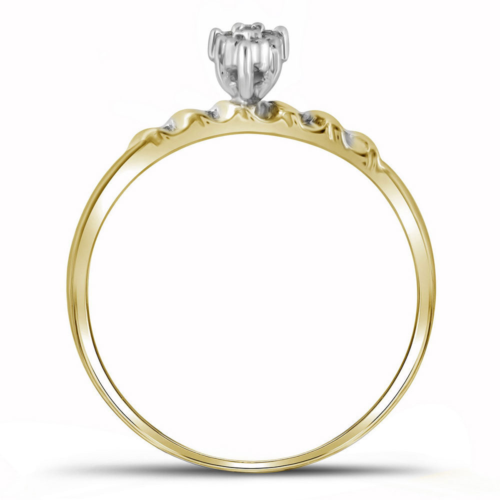 10K Yellow Gold His Hers Round Diamond Cluster Matching Wedding Set 1/10 Cttw, Womens Size: 5-10, Mens Size: 7-13