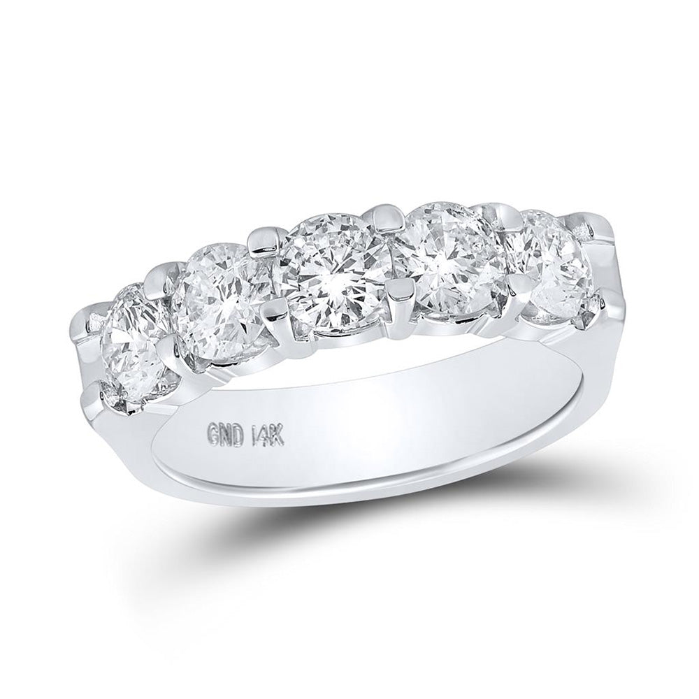 14K White Gold Womens Round Diamond Wedding Machine-set 5-Stone Band 2 Cttw, Womens Size: 5-10