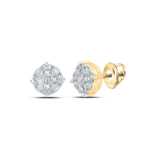 10K Yellow Gold Round Diamond Cluster Earrings 1/3 Cttw