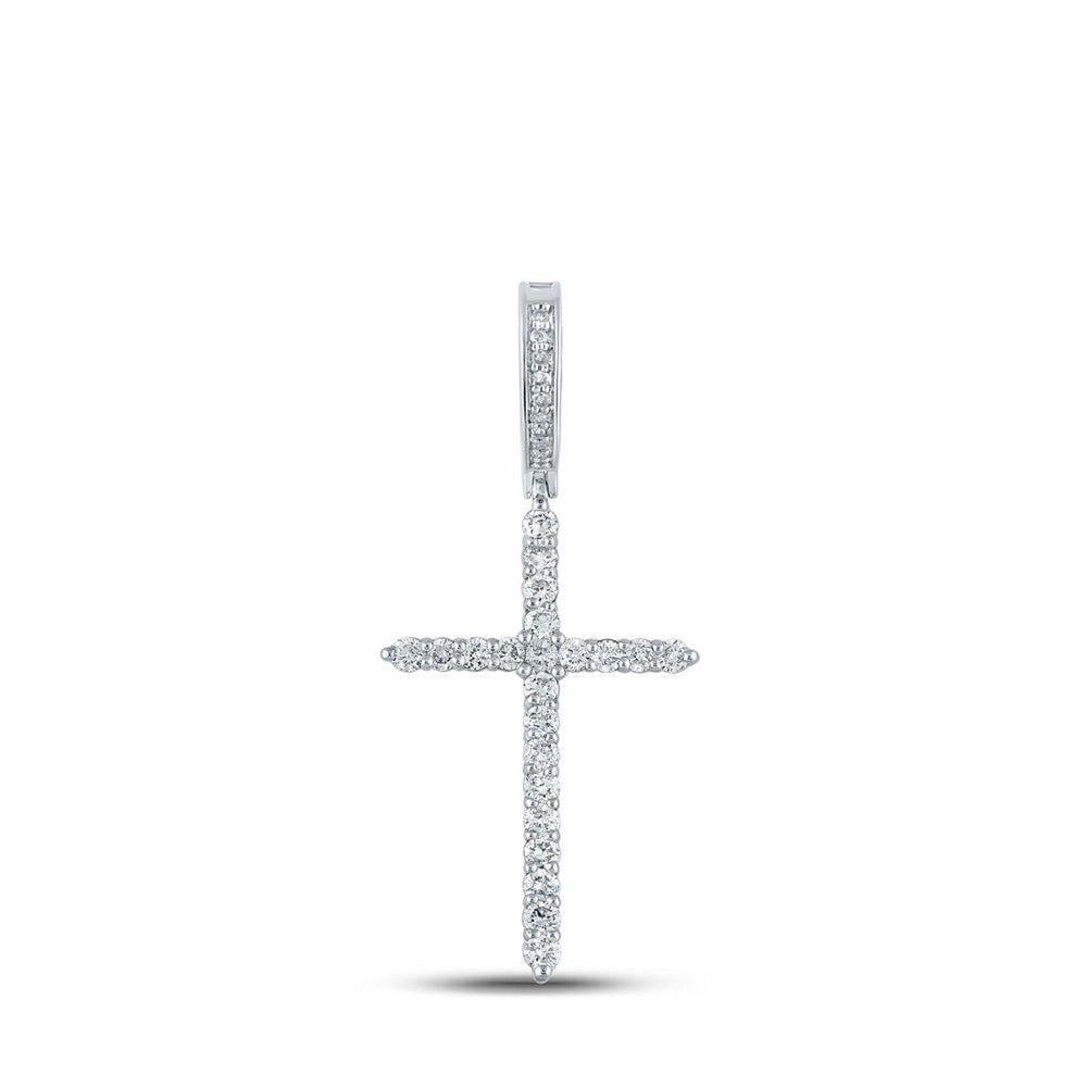 10K Yellow Or White Or Rose Gold Mens Round Diamond Cross Charm Pendant
