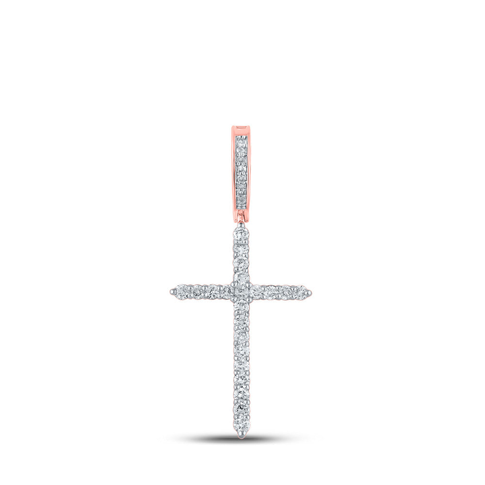 10K Yellow Or White Or Rose Gold Mens Round Diamond Cross Charm Pendant