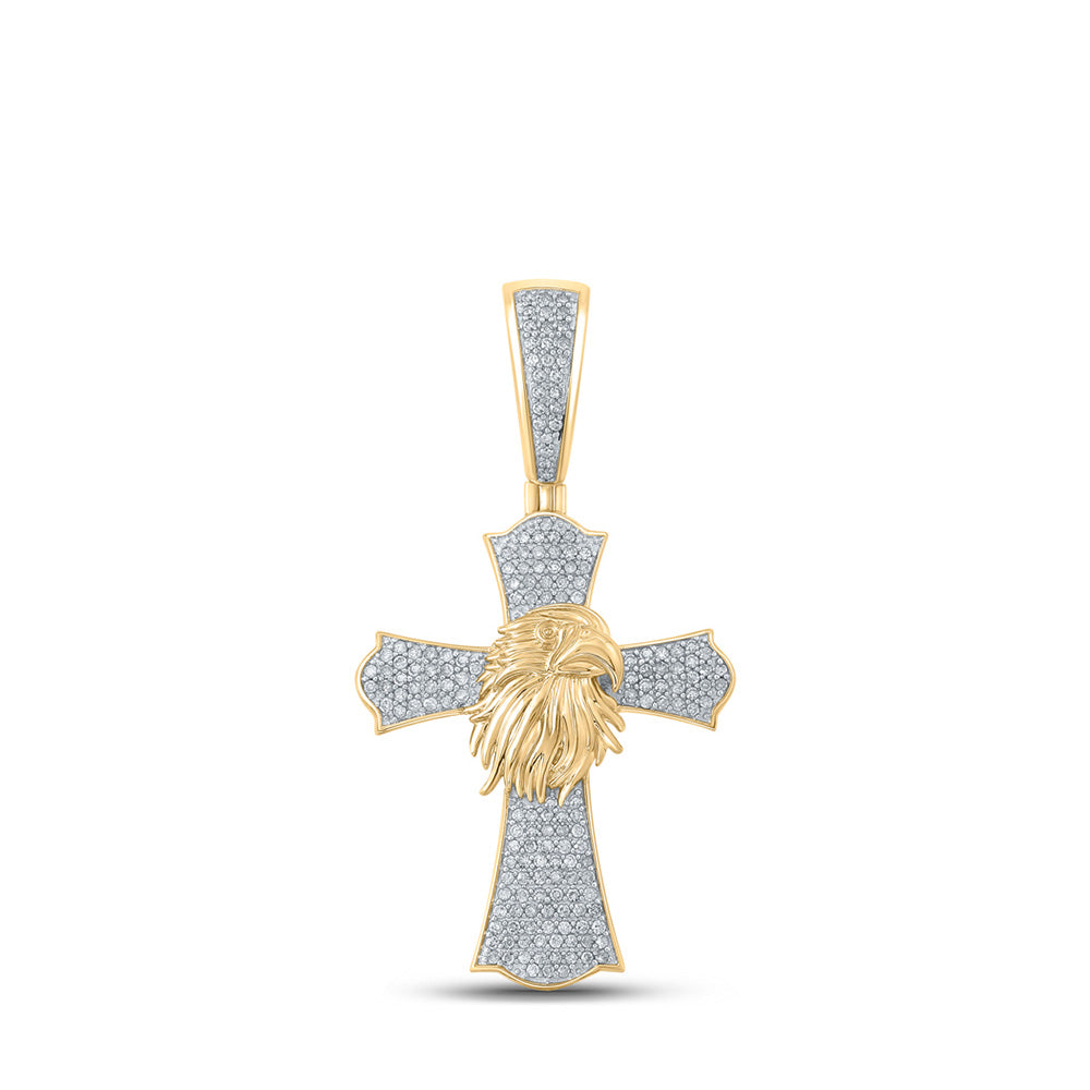 10K Yellow Gold Mens Round Diamond Eagle Cross Charm Pendant 1/2 Cttw
