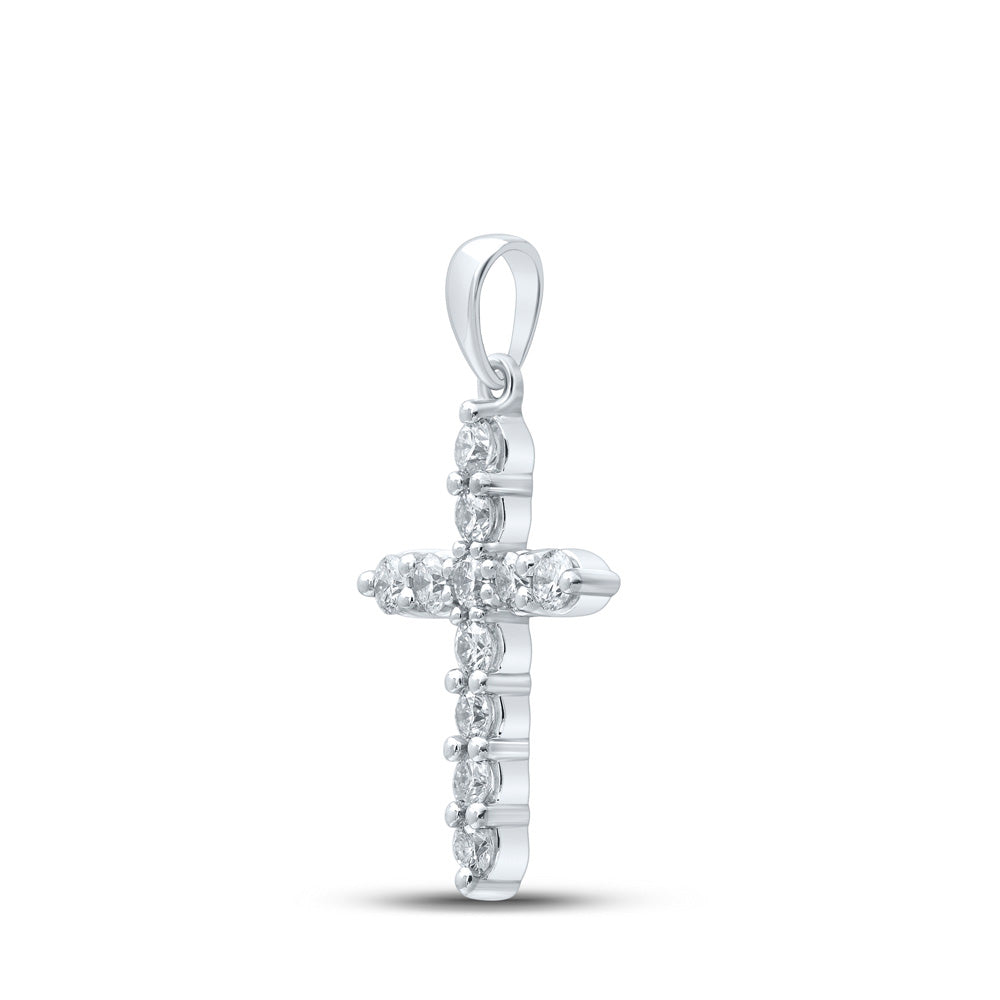 10K White Gold Womens Round Diamond Cross Pendant 1/2 Cttw