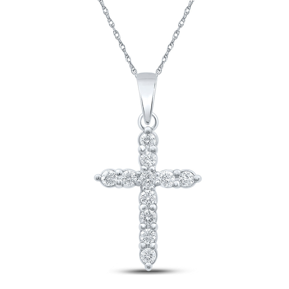 10K White Gold Womens Round Diamond Cross Pendant 1/4 Cttw, Length: 0.91 In, Width: 0.46 In