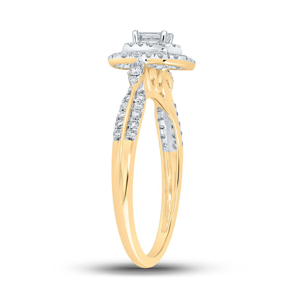 14K Yellow Gold Womens Emerald Diamond Halo Ring 1/2 Cttw, Womens Size: 5-10