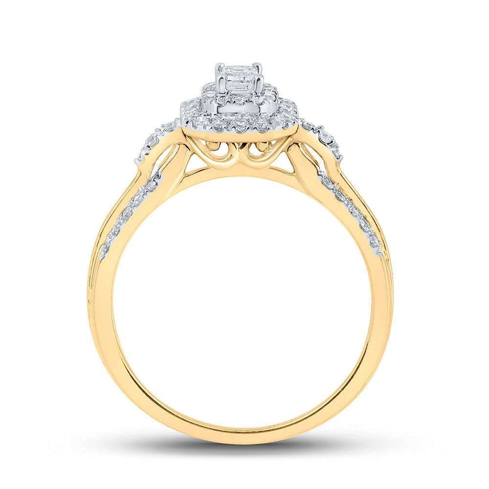 14K Yellow Gold Womens Emerald Diamond Halo Ring 1/2 Cttw, Womens Size: 5-10