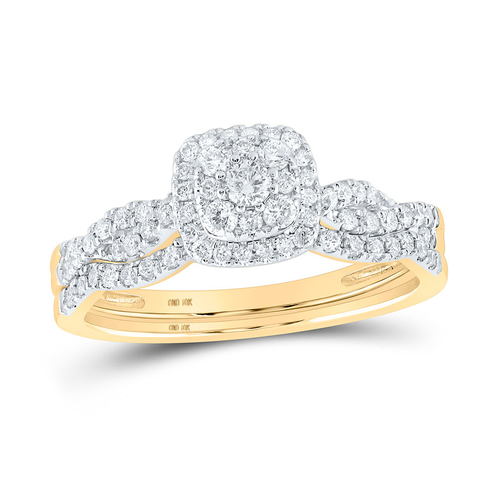 10K Yellow Gold Round Diamond Square Bridal Wedding Ring Band Set 1/2 Cttw, Womens Size: 5-10