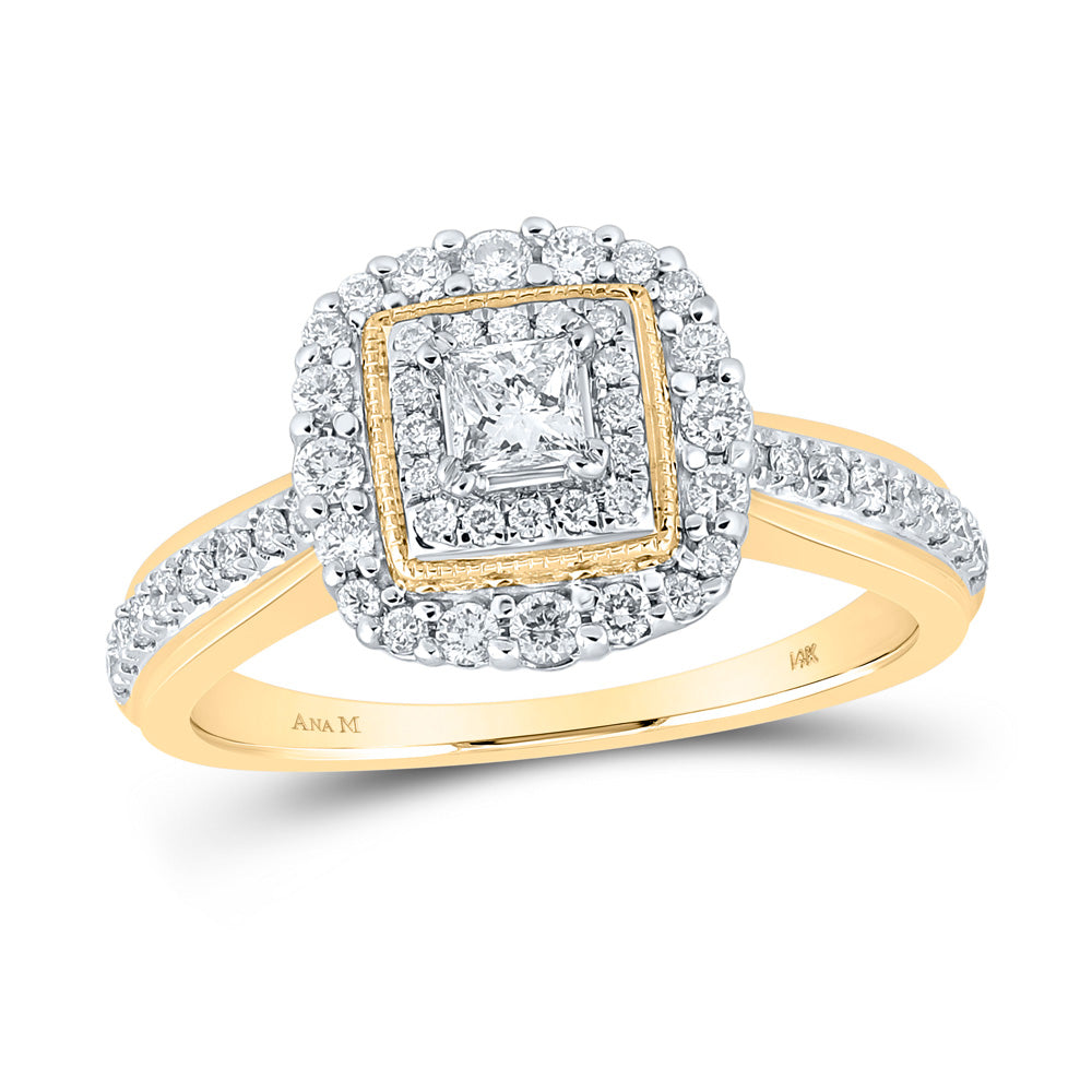 14K Yellow Gold Princess Diamond Halo Bridal Wedding Engagement Ring 5/8 Cttw, Womens Size: 5-10