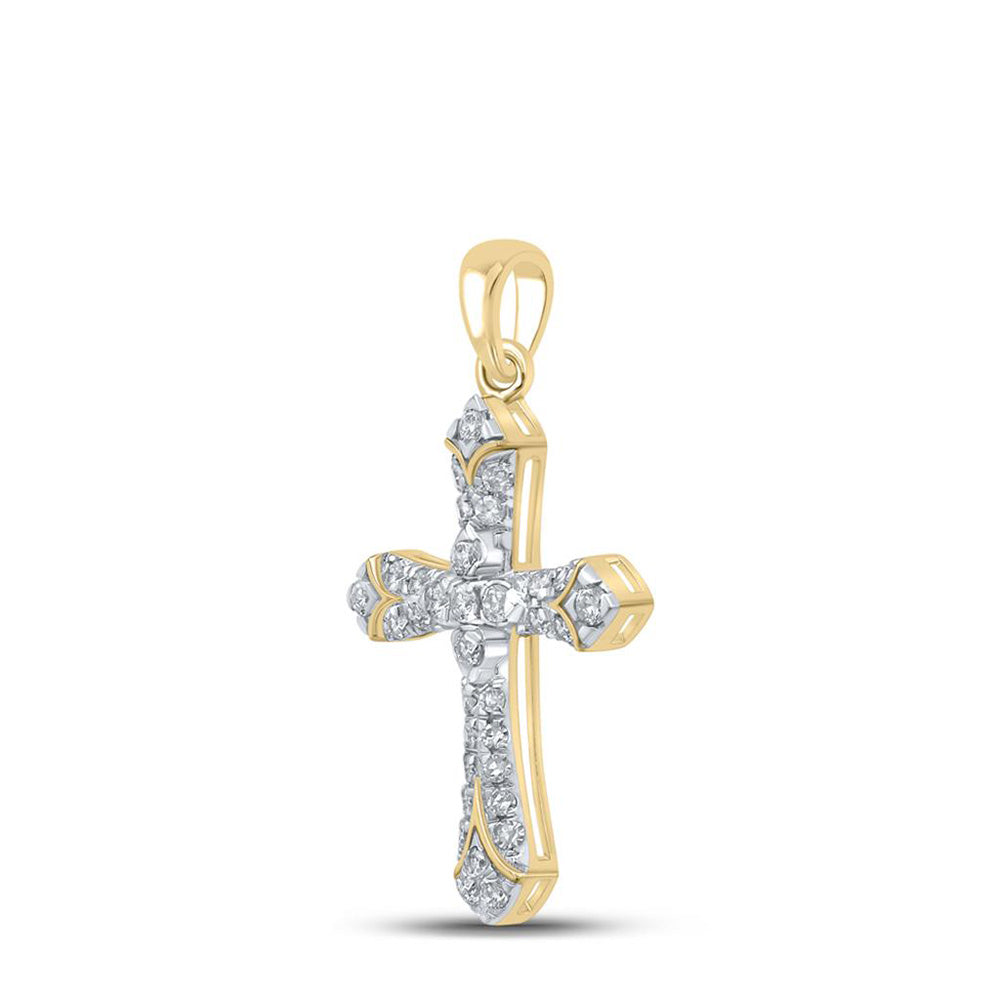 10K Yellow Gold Womens Round Diamond Cross Pendant 1/3 Cttw, Length: 1 In, Width: 0.61 In