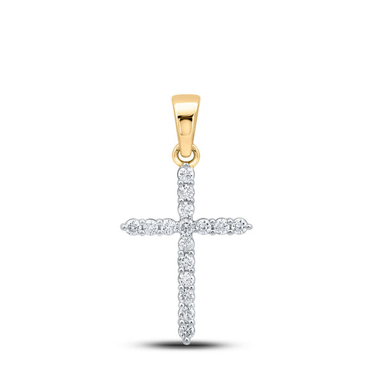 10K Yellow Gold Womens Round Diamond Cross Pendant 1/2 Cttw