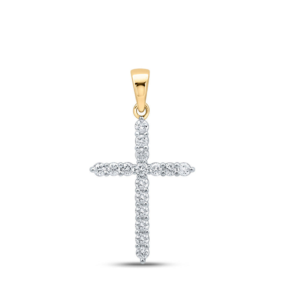 10K Yellow Gold Womens Round Diamond Cross Pendant 1/4 Cttw, Length: 0.96 In, Width: 0.53 In
