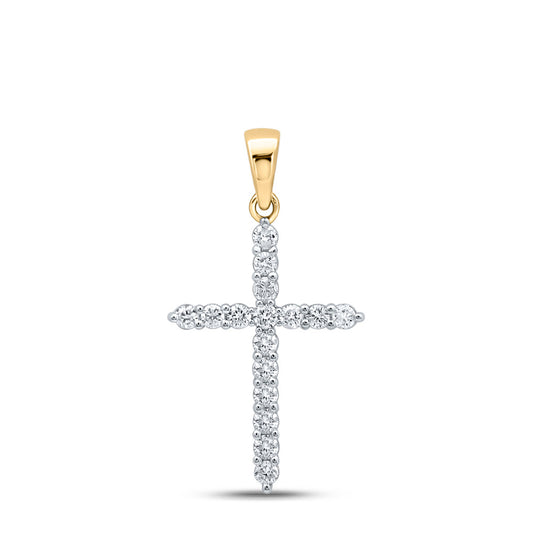 10K Yellow Gold Womens Round Diamond Cross Pendant 1/4 Cttw, Length: 0.96 In, Width: 0.53 In
